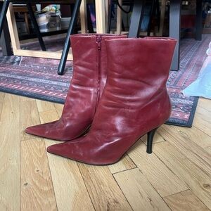 Vintage Red Leather Ankle Boots